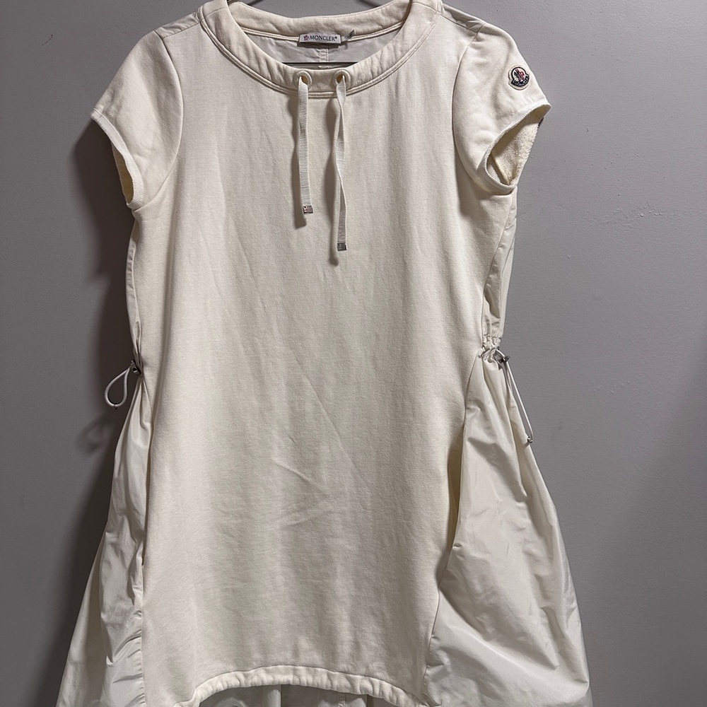Moncler Cream Hoodie Dress with Drawstring Hem – Size M
